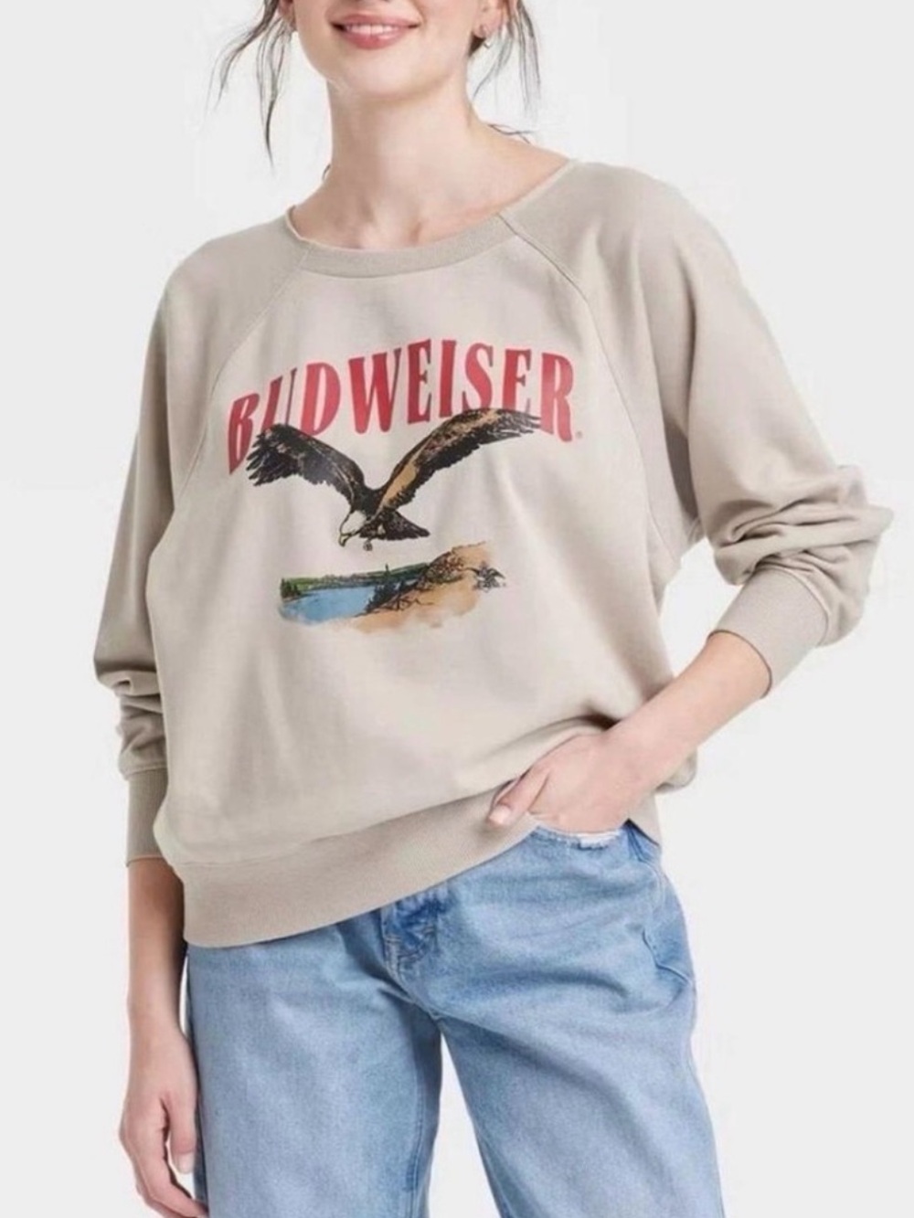 Budweiser | Eagle Logo Graphic Sweatshirt in Tan NWT